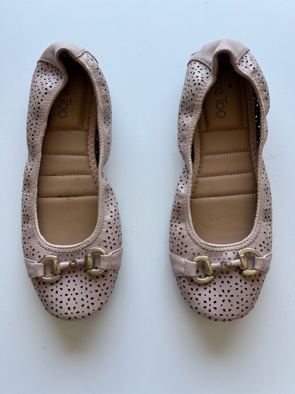 me too Blush Pink Perforated Ballet Flats with Gold Hardware